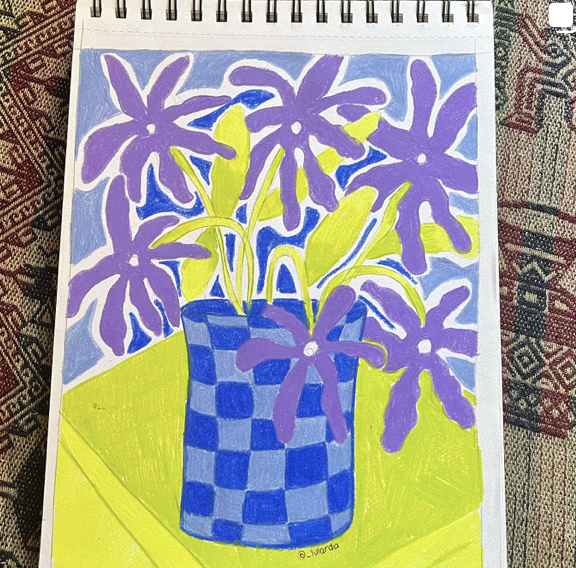 Flor violeta en damero